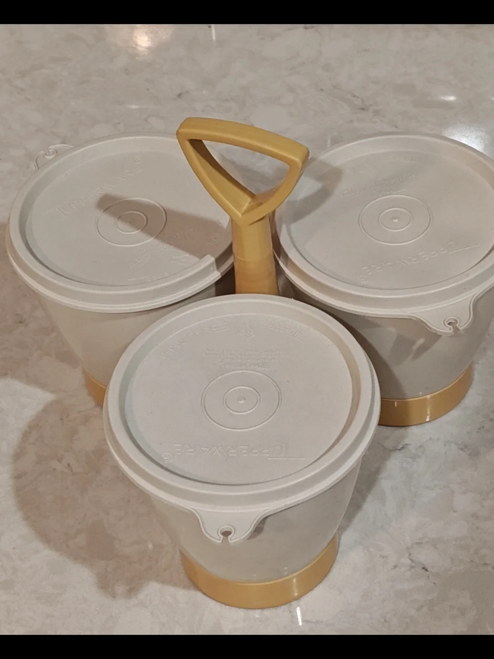 Vintage Tupperware Harvest Gold Condiment Caddy Server Set Retro Kitchen